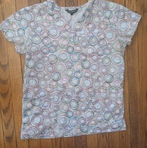 Cassandra O - Women's White w/Colorful Circles Medical Uniform XS Scrub Top